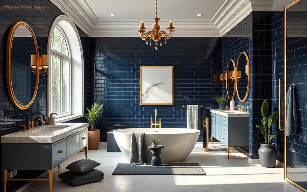 trendy aranżacje granatowej łazienki
