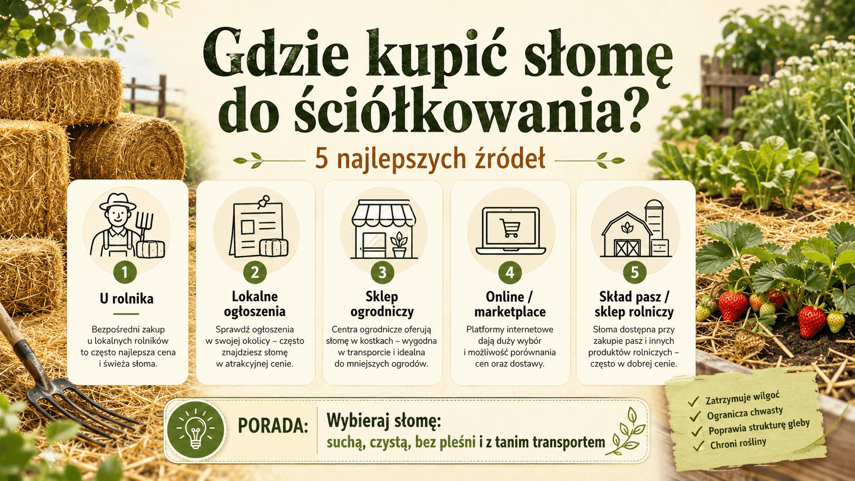 Gdzie kupić słomę do ściółkowania? Najlepsze miejsca i praktyczne wskazówki